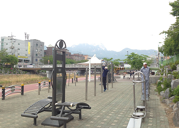 韓国の公園にはトレーニングマシン